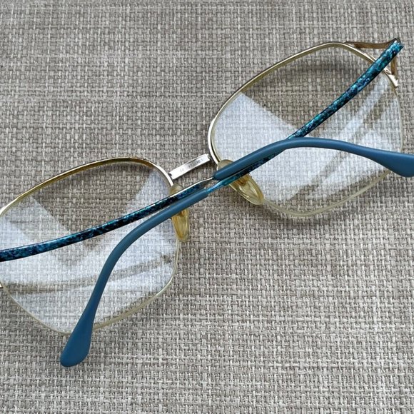 Vintage Glasses Rodenstock Eyeglasses Frame Metal Half Rim  Vintage Glasses Rodenstock Eyeglasses Frame Metal Half Rim Gold/Blue Tone Frame
